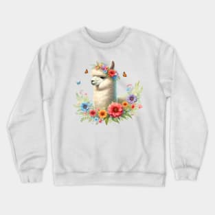 An alpaca decorated with beautiful colorful flowers. Crewneck Sweatshirt